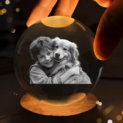 Bola de Cristal Personalizada con Foto de Mascota en 3D Y Base con Luz LED